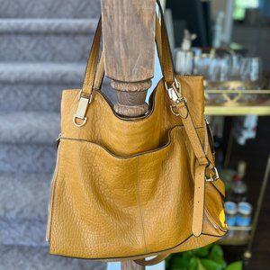 Vince Camuto Lamb Leather Tote Handbag Eliza in Ochre Color